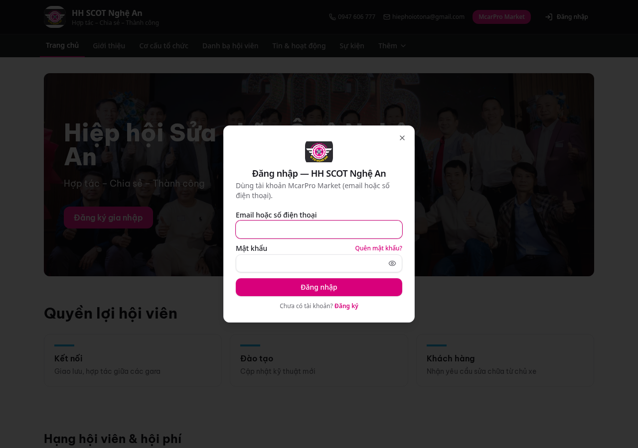Bước 1: Đăng nhập ngay trên web hiệp hội / cửa hàng