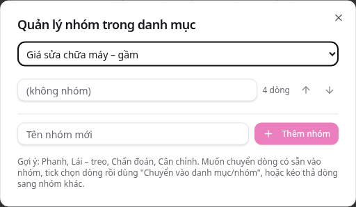 Bước 11: Hiệp hội: soạn & xuất bản Bảng giá chung
